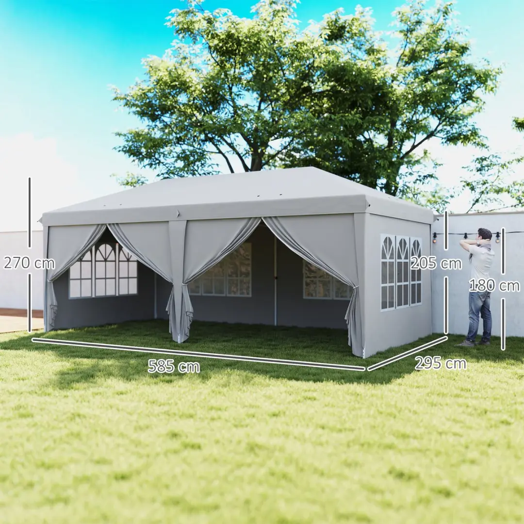 Outsunny Pop-up Canopy 585x295x270cm - Lichtgrijs