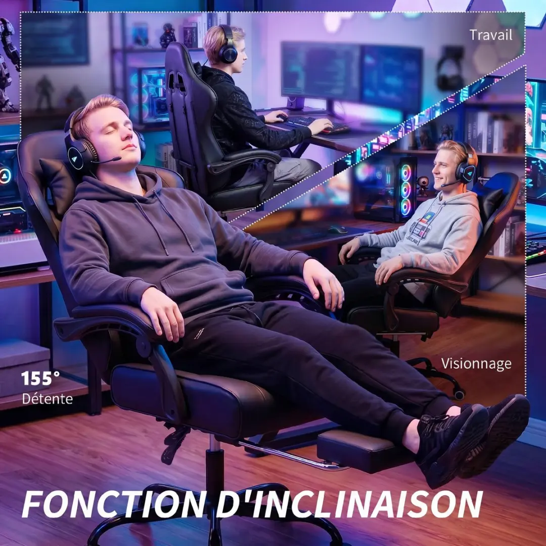 Homcom Gamingstoel - Zwart - afbeelding 6 van 6