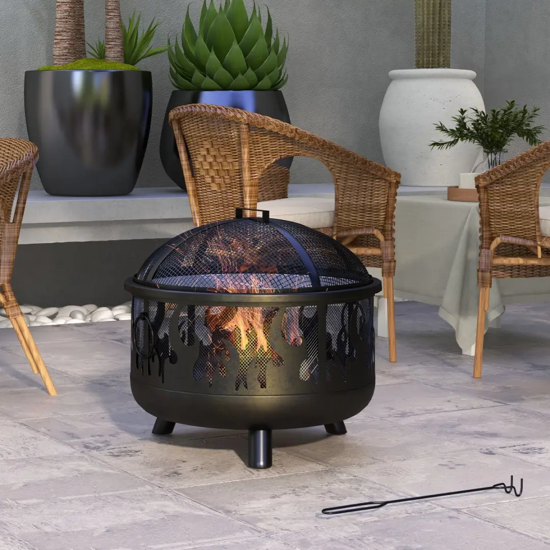 Outsunny Metall Feuerschale Ø61x55cm - Zwart