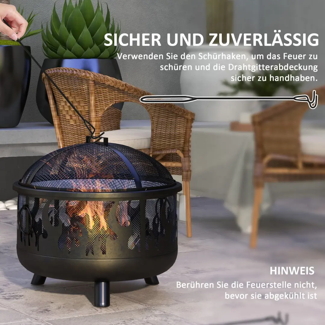Outsunny Metall Feuerschale Ø61x55cm - Zwart - afbeelding 6 van 6