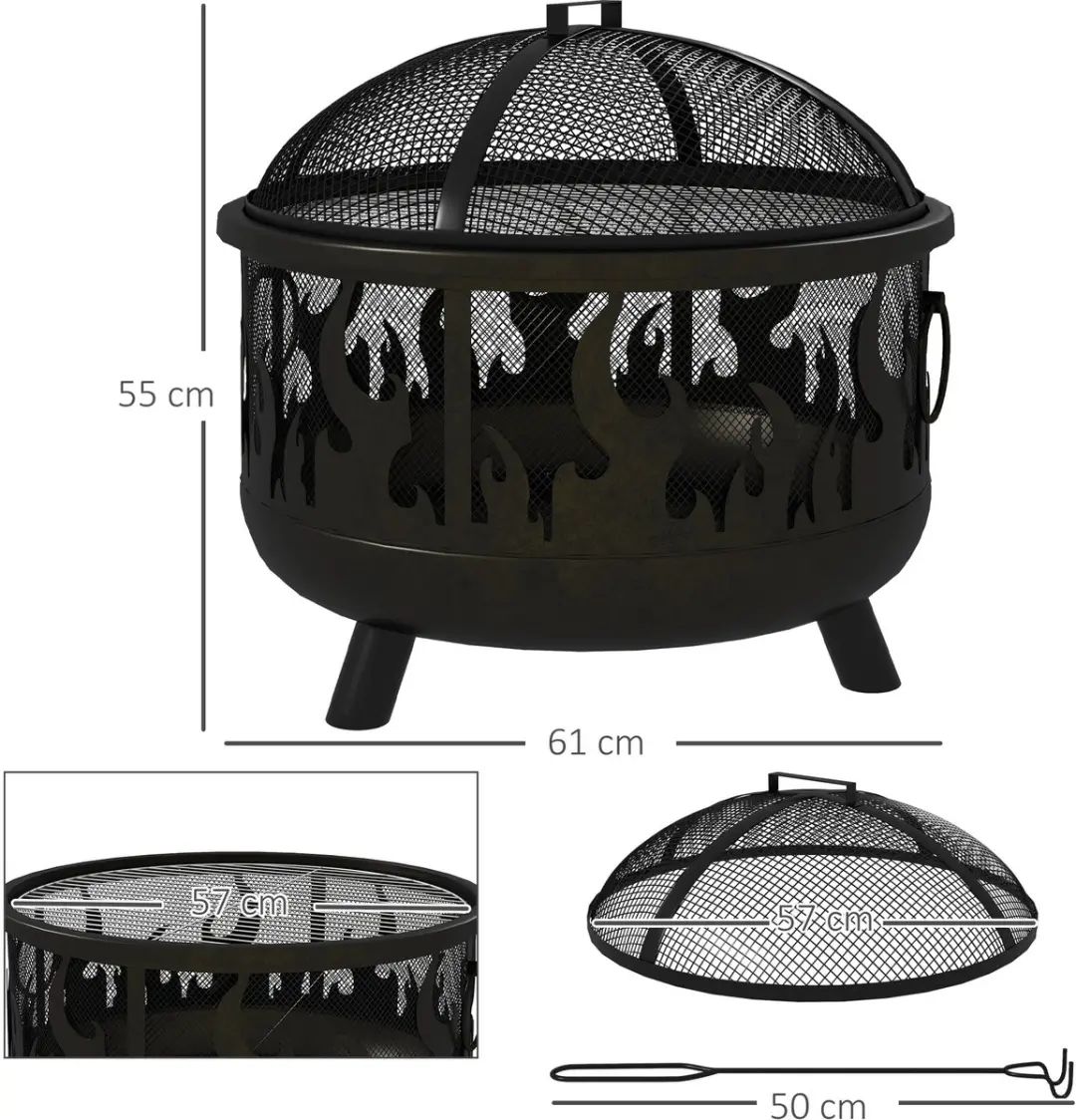 Outsunny Metall Feuerschale Ø61x55cm - Zwart