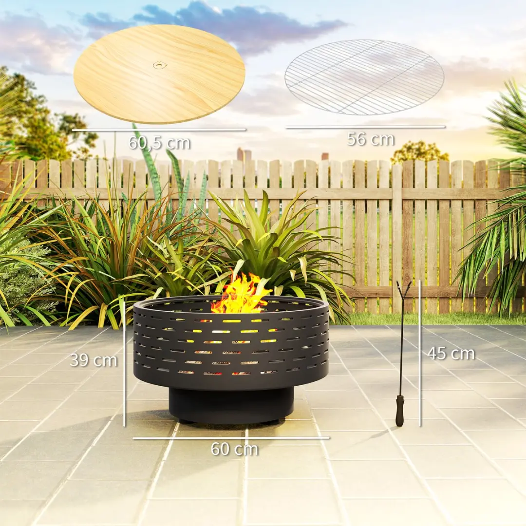 Outsunny Vuurkorf Roestvrij Staal 60x39cm - Zwart