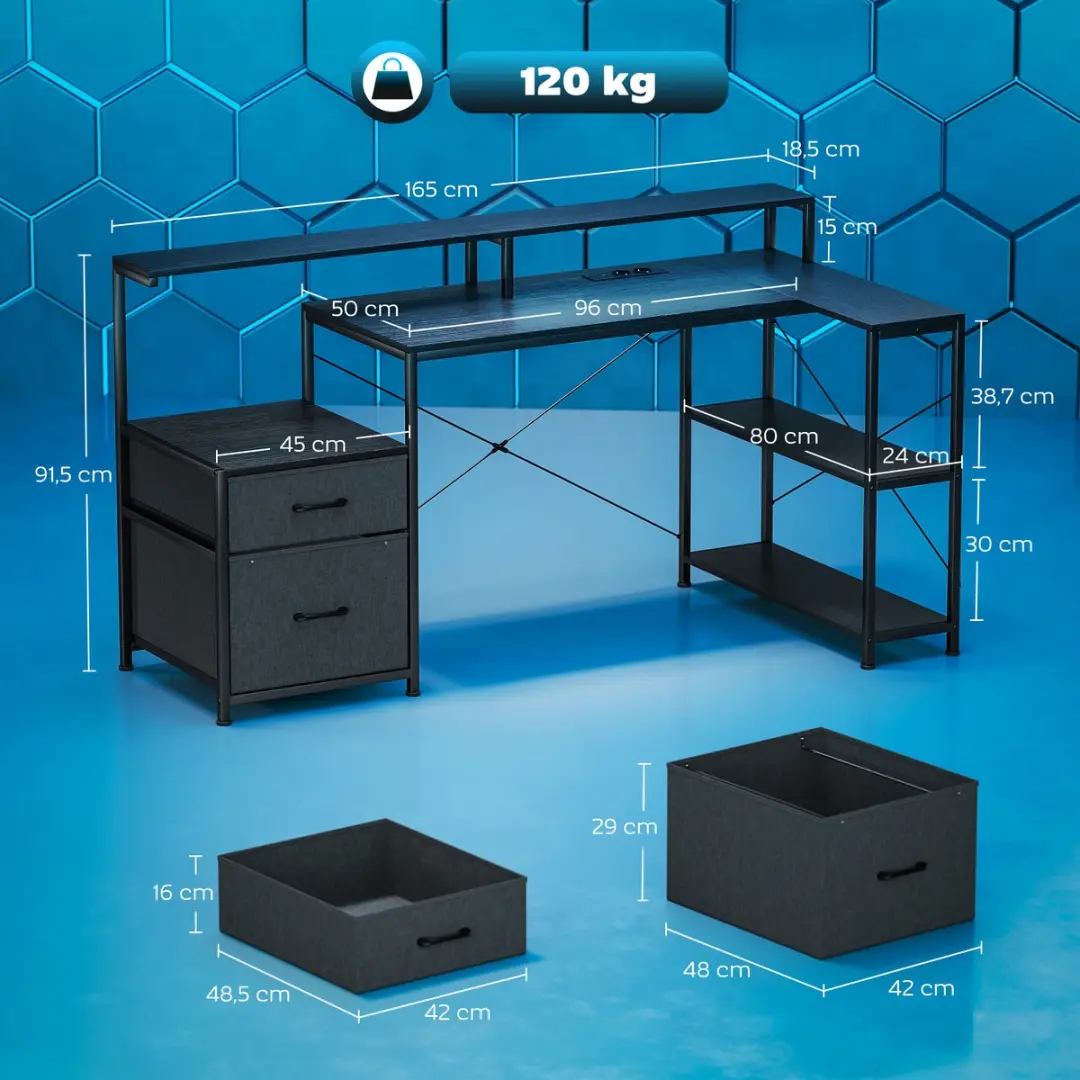 Homcom Gaming Bureau - 165x80x91,5cm Zwart - afbeelding 6 van 6