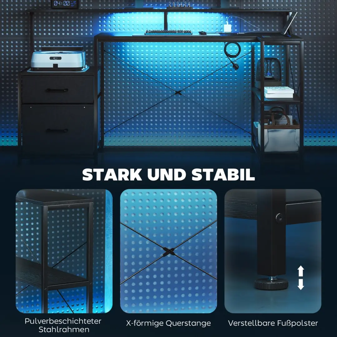 Homcom Gaming Bureau - 165x80x91,5cm Zwart