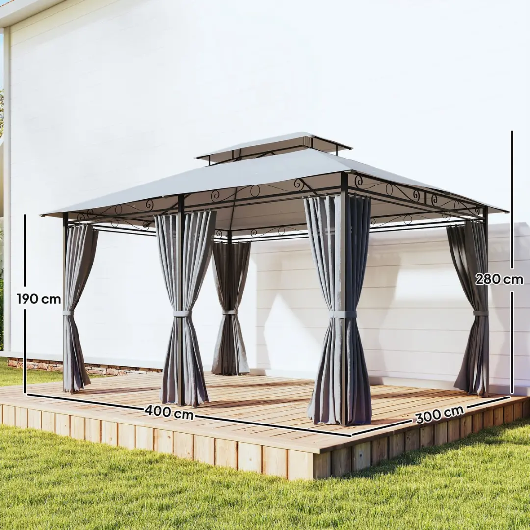 Outsunny Paviljoen Donkergrijs 300x400x280cm - 4 Zijkanten
