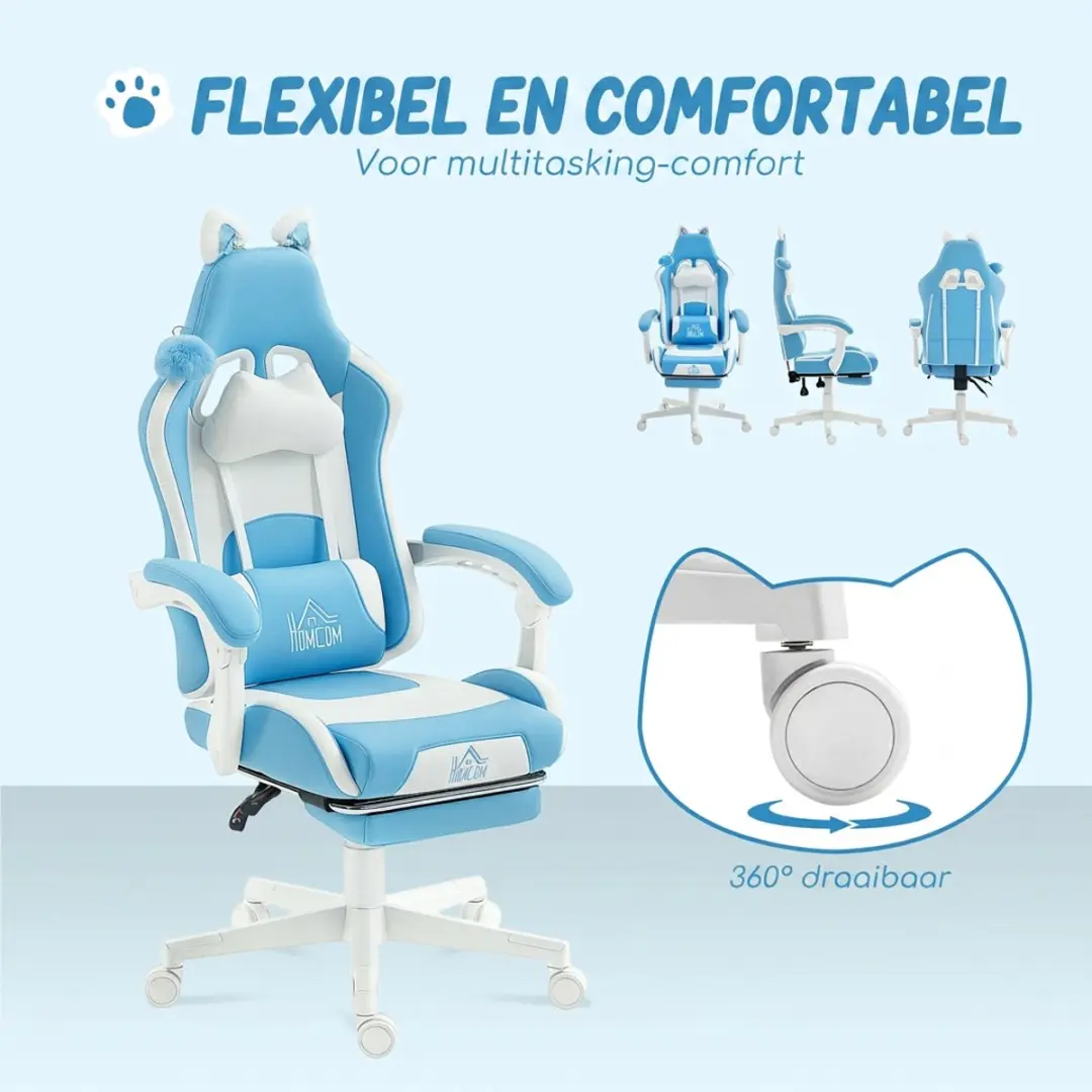 Homcom Gamingstoel met Kattenoren T0002-01-19419 - Blauw - afbeelding 6 van 6