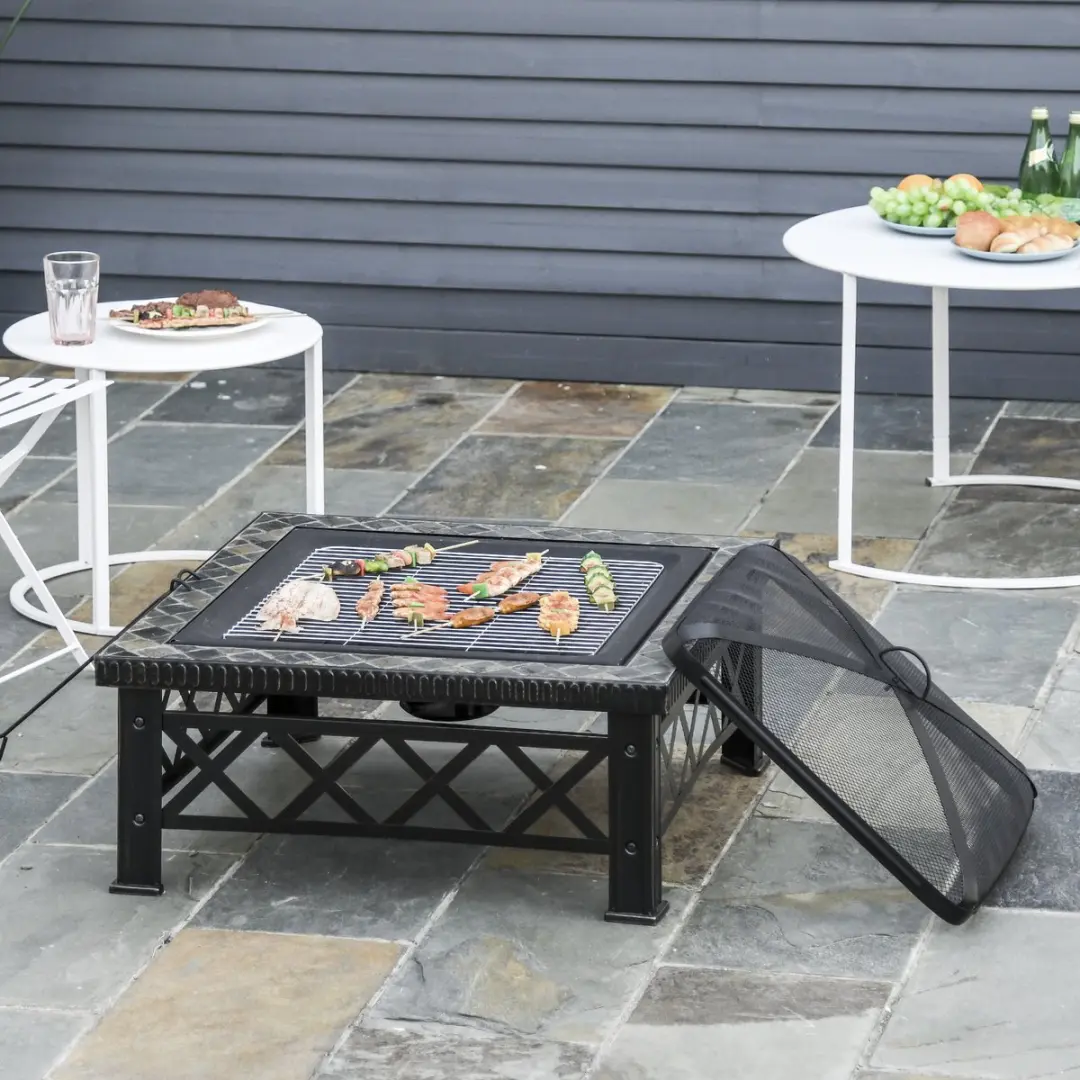 Outsunny Feuerschale 76x76x47cm - Zwart