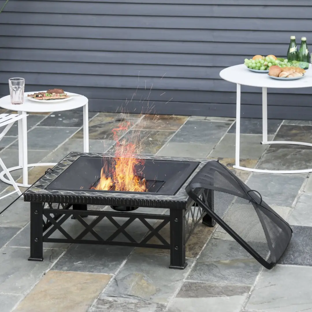 Outsunny Feuerschale 76x76x47cm - Zwart