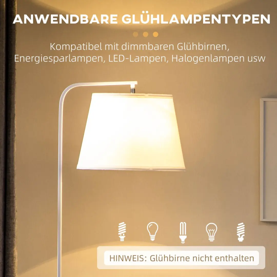 Homcom Stehleuchte Weiß - 40W - 162cm - afbeelding 6 van 6