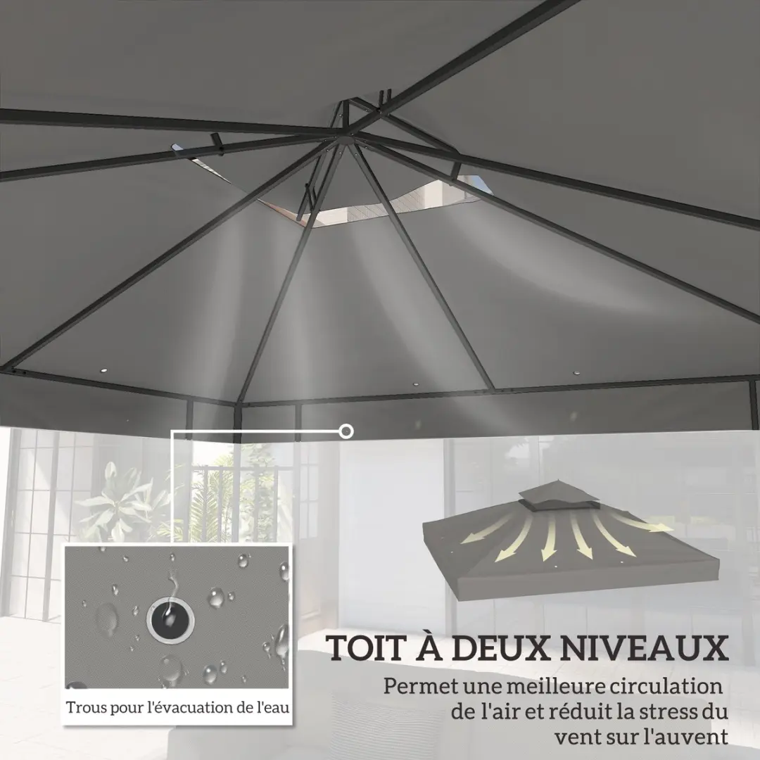 Outsunny Vervangend Luifeldoek 300x300cm - 600D Oxford - Grijs