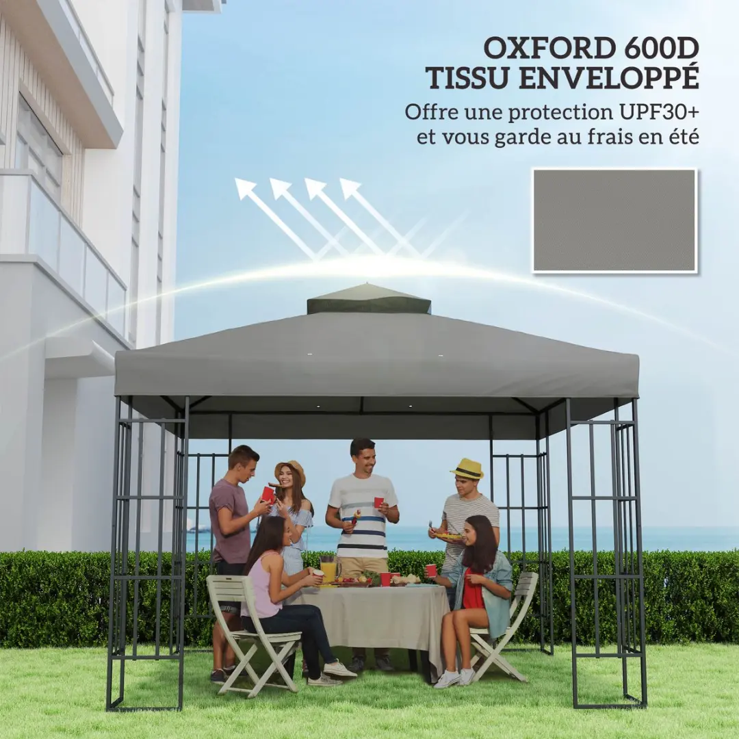 Outsunny Vervangend Luifeldoek 300x300cm - 600D Oxford - Grijs - afbeelding 6 van 6