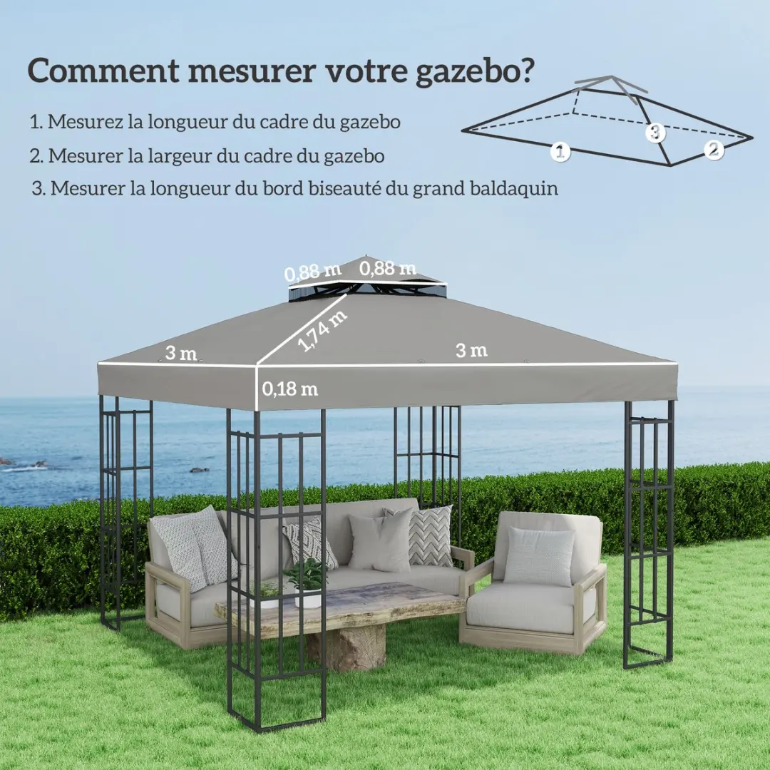Outsunny Vervangend Luifeldoek 300x300cm - 600D Oxford - Grijs