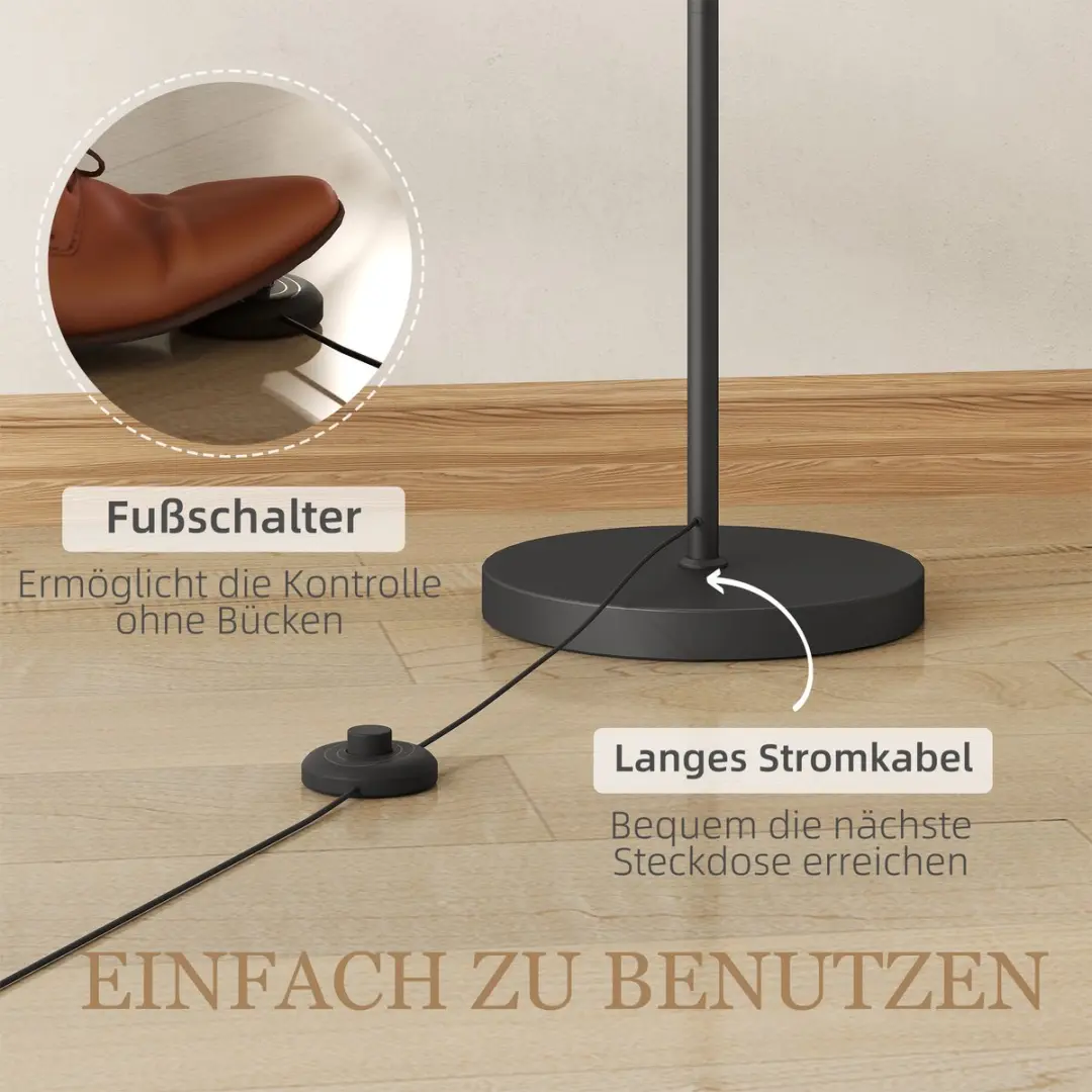 Homcom Vloerlamp Metall - 159,6cm - Schwarz/Cremewit