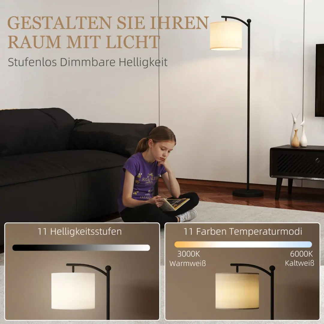 Homcom Vloerlamp Metall - 159,6cm - Schwarz/Cremewit - afbeelding 6 van 6