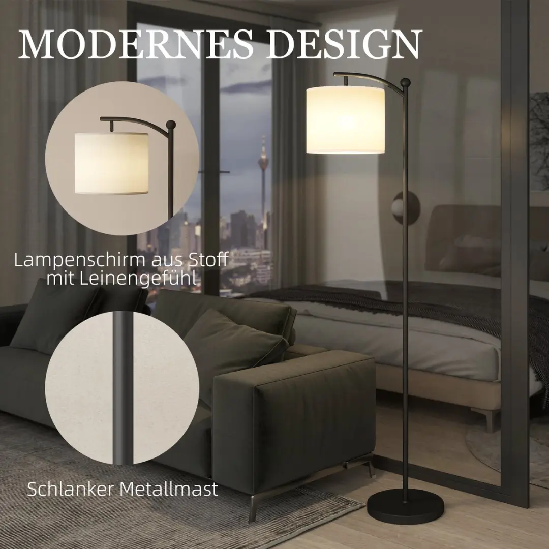 Homcom Vloerlamp Metall - 159,6cm - Schwarz/Cremewit