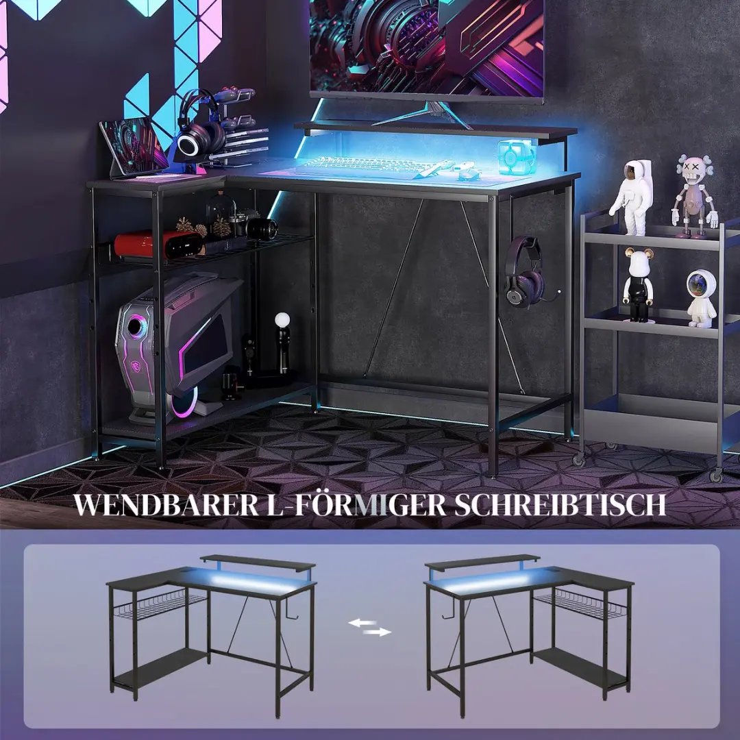 Homcom L-vormig Computerbureau 107x80x90cm - Zwart