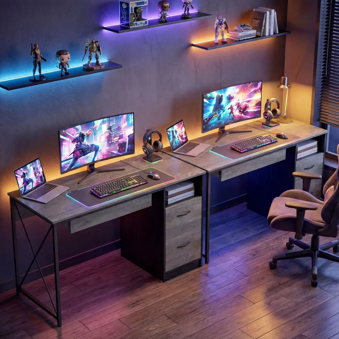 Homcom Computerbureau Lichtgrijs 120x50x76cm - afbeelding 6 van 6