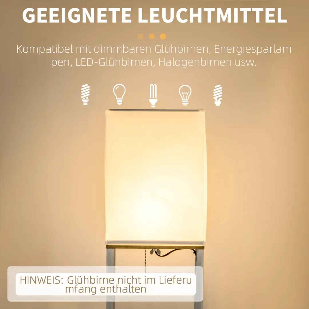 Homcom Staande Lamp MDF Metall - 159cm - Wit - afbeelding 6 van 6