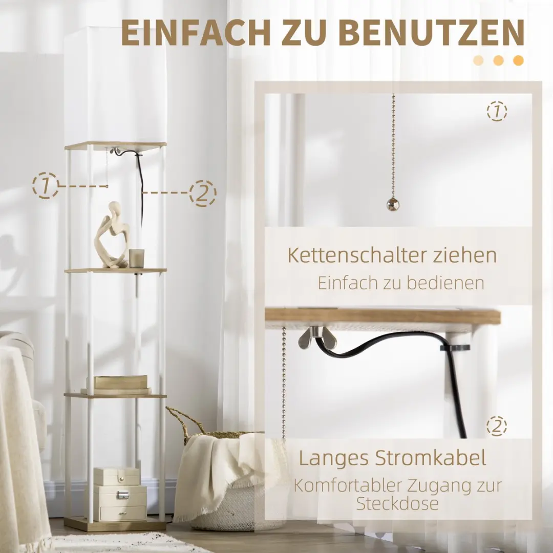 Homcom Staande Lamp MDF Metall - 159cm - Wit