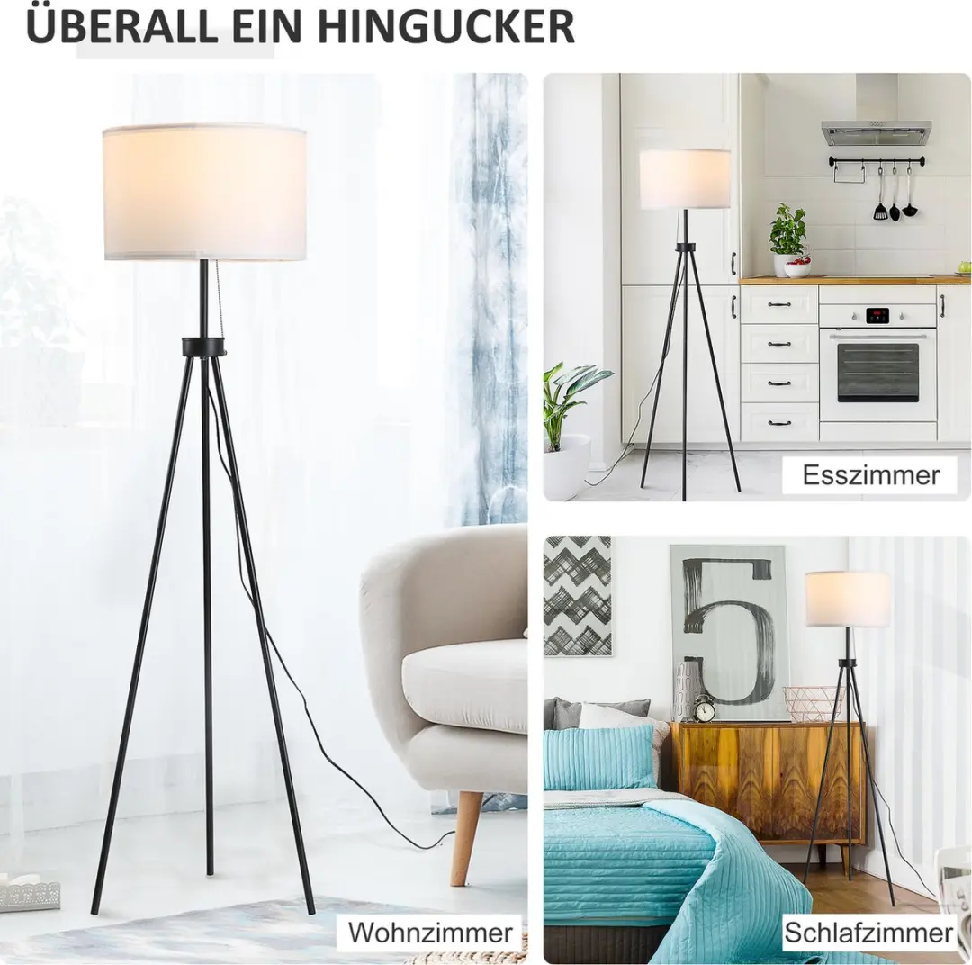 Homcom Staande Lamp E27 152cm - Zwart/Wit