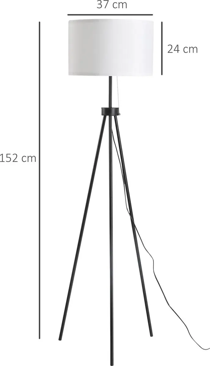 Homcom Staande Lamp E27 152cm - Zwart/Wit