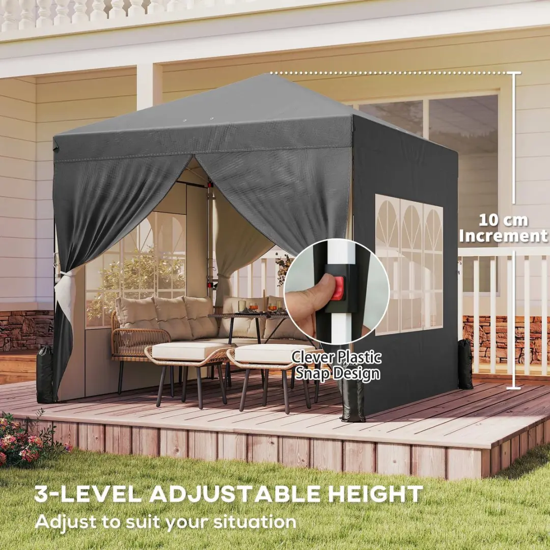 Outsunny Pop-up Luifel 250x250x270cm Donkergrijs