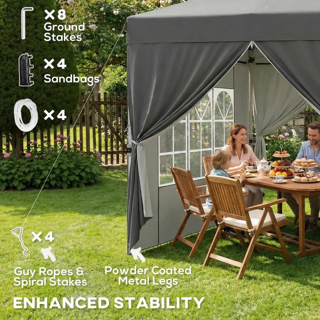 Outsunny Pop-up Luifel 250x250x270cm Donkergrijs