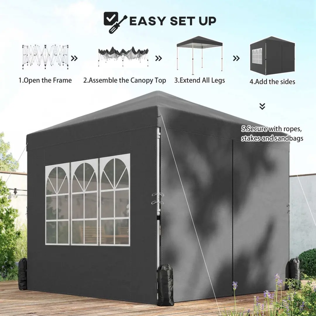 Outsunny Pop-up Luifel 250x250x270cm Donkergrijs