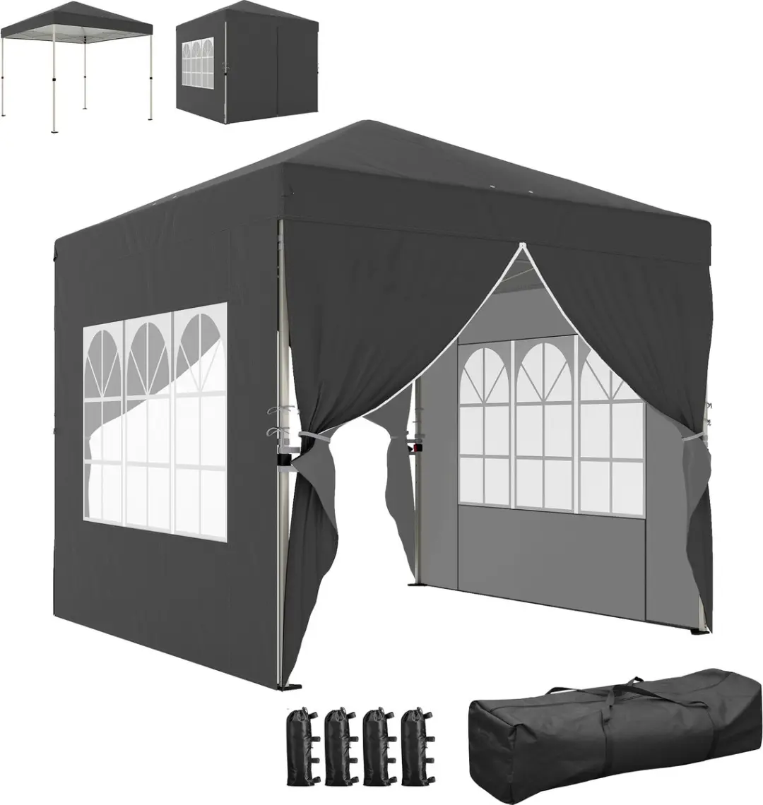 Outsunny Pop-up Luifel 250x250x270cm Donkergrijs
