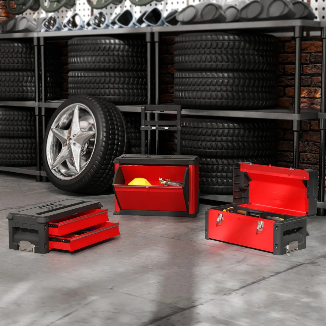 Homcom Gereedschapskist Set - 3 Stuks - 52x32x72cm - Rood