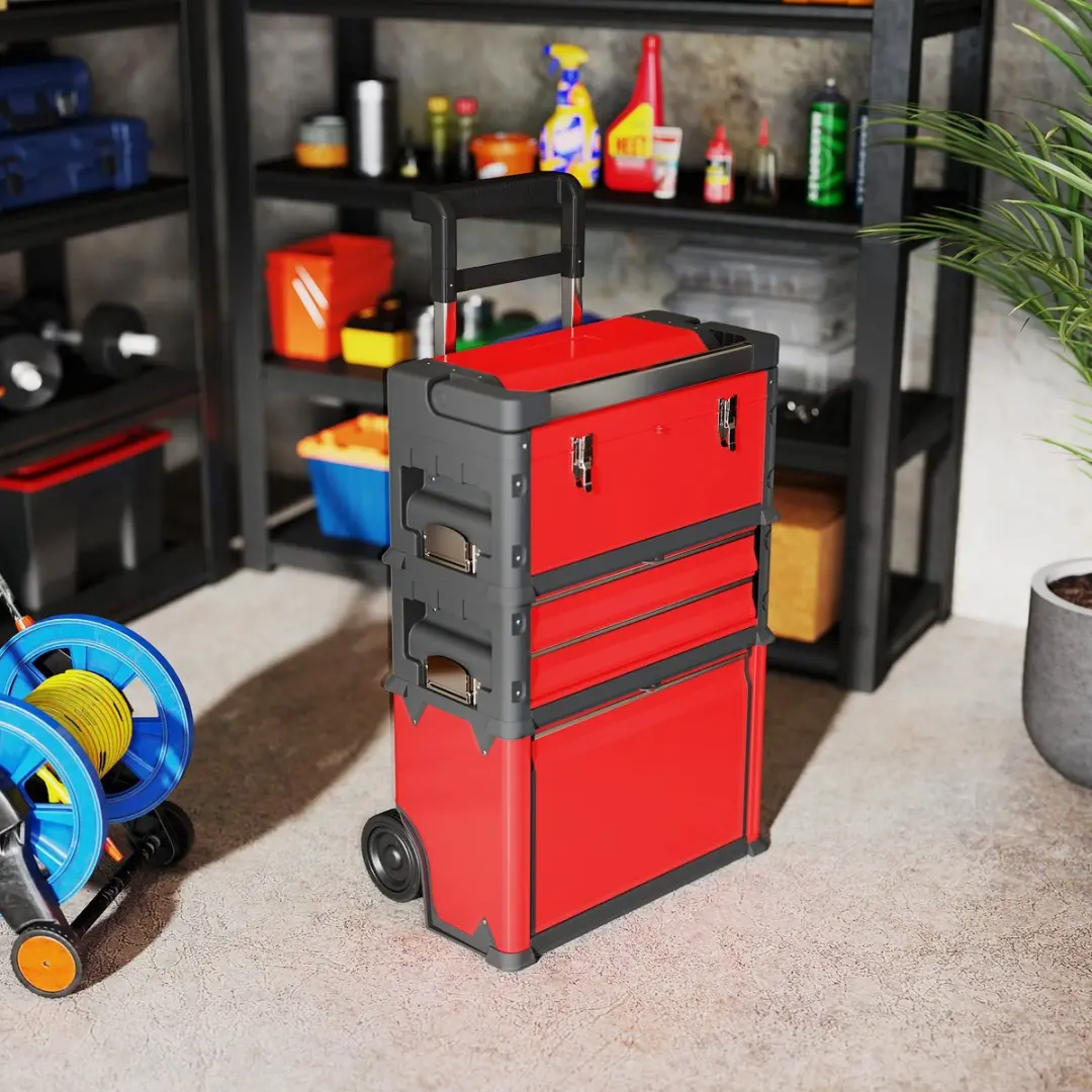 Homcom Gereedschapskist Set - 3 Stuks - 52x32x72cm - Rood