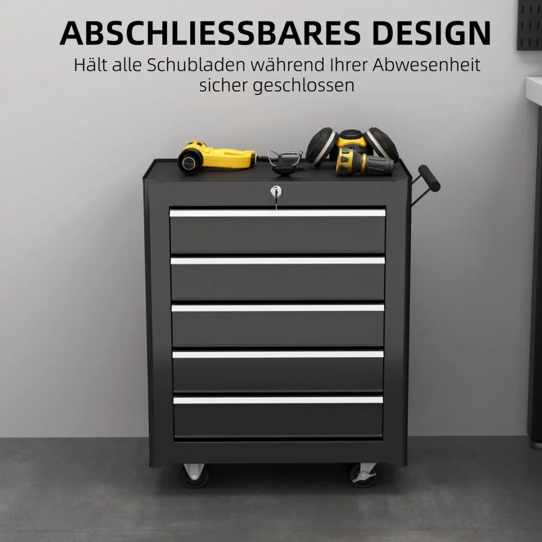 Homcom Werkstattwagen 5 Lades - 68x33x75cm - Zwart