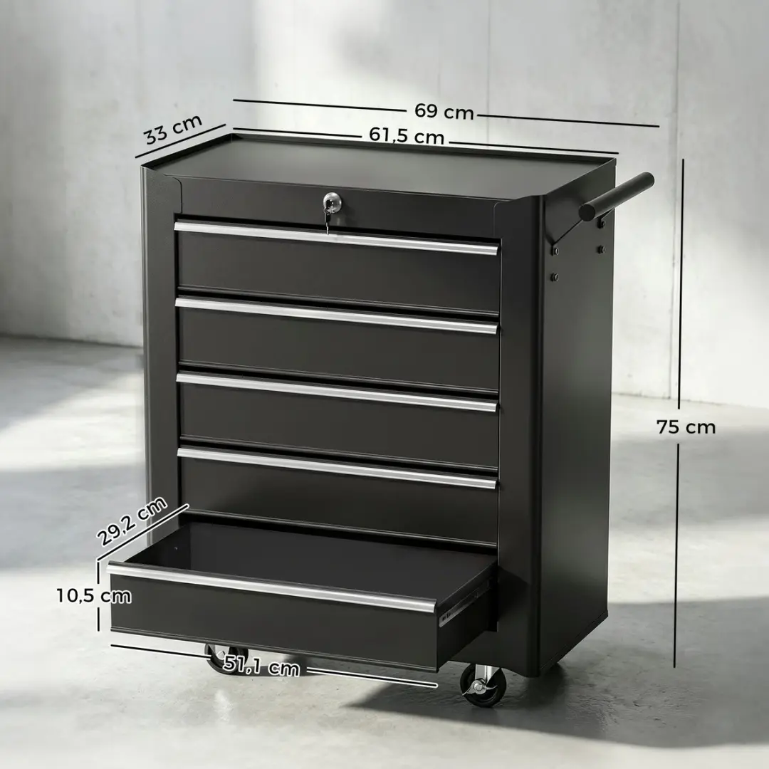 Homcom Werkstattwagen 5 Lades - 68x33x75cm - Zwart