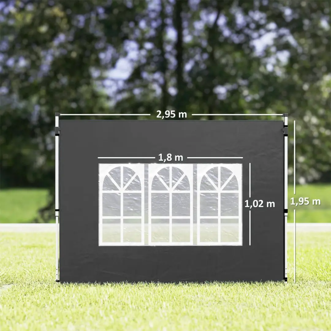 Outsunny Luifel Zijwanden 295x195cm - 2 Stuks - Zwart