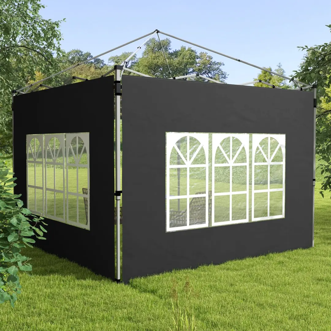 Outsunny Luifel Zijwanden 295x195cm - 2 Stuks - Zwart