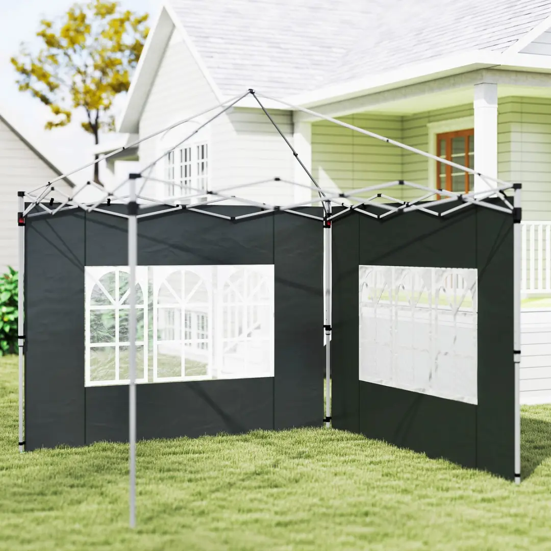 Outsunny Luifel Zijwanden 295x195cm - 2 Stuks - Zwart