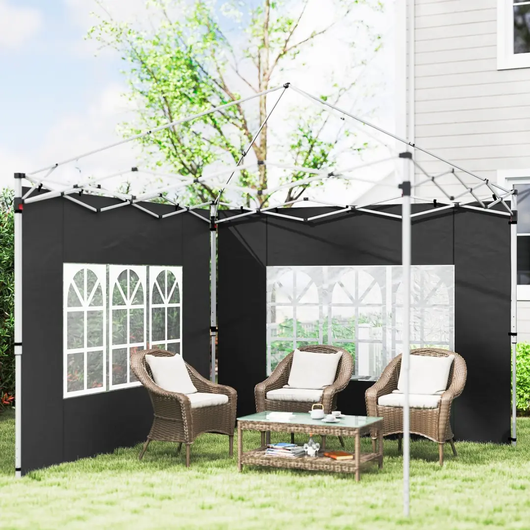 Outsunny Luifel Zijwanden 295x195cm - 2 Stuks - Zwart