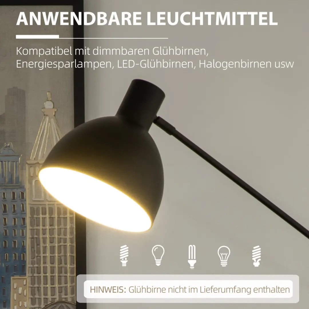 Homcom Staande Lamp Voetschakelaar Verstelbaar - Zwart - afbeelding 6 van 6