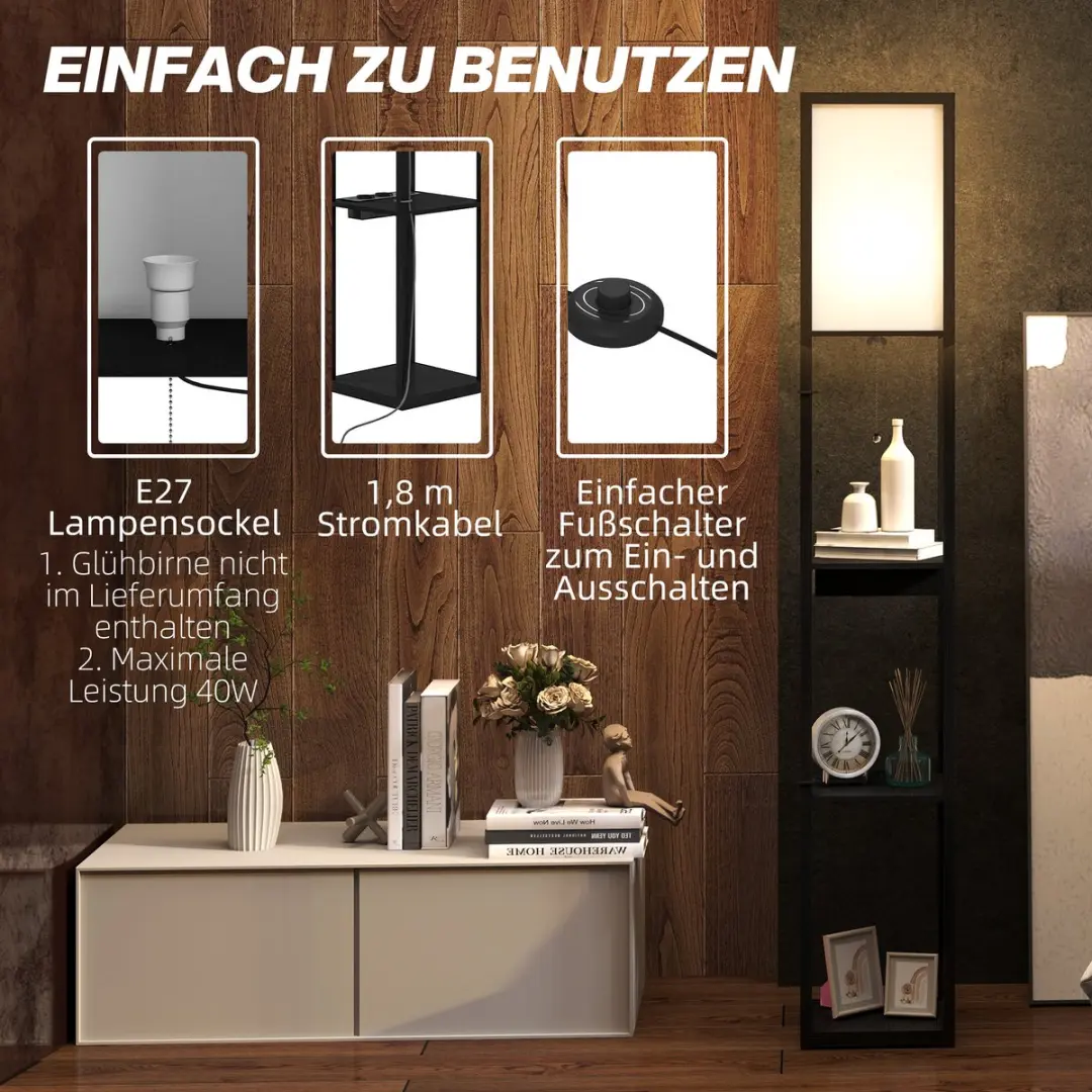 Homcom Staande Lamp MDF - 26x26x159cm - Zwart/Wit