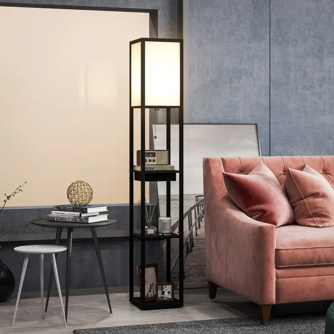 Homcom Staande Lamp MDF - 26x26x159cm - Zwart/Wit