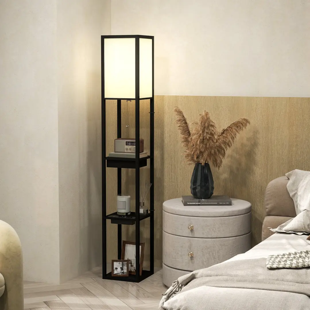 Homcom Staande Lamp MDF - 26x26x159cm - Zwart/Wit