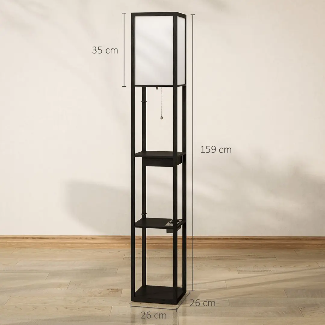 Homcom Staande Lamp MDF - 26x26x159cm - Zwart/Wit - afbeelding 6 van 6