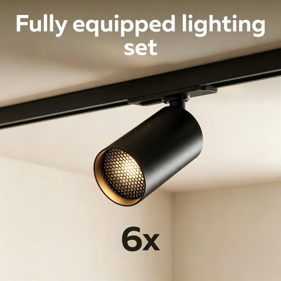 Calex Railsysteem Verlichting 2m - 6x GU10 Opbouwspots - Mat Zwart - 1 Fase