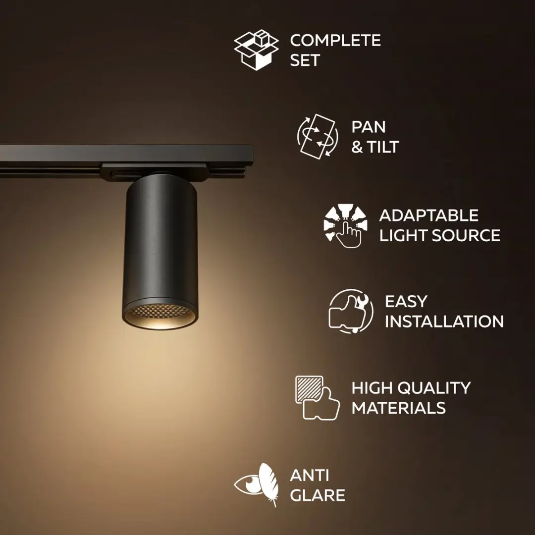 Calex Railsysteem Verlichting 2m - 6x GU10 Opbouwspots - Mat Zwart - 1 Fase
