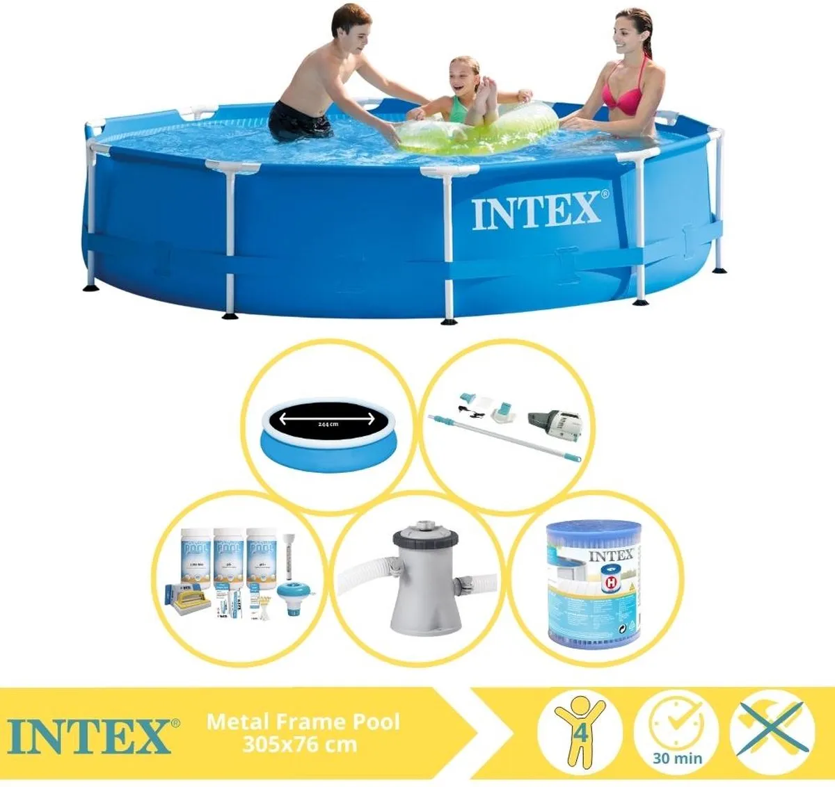 Intex Metal Frame 28200NP Opzetzwembad 305x76cm - Blauw/Wit - afbeelding 2 van 6