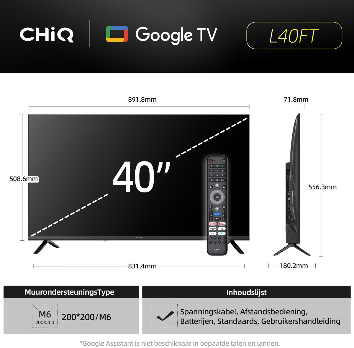 CHiQ L40FT - Smart TV 40 Inch - Full HD - Google TV - Randloos Metal Design - Dolby Audio - 2025 Nieuw