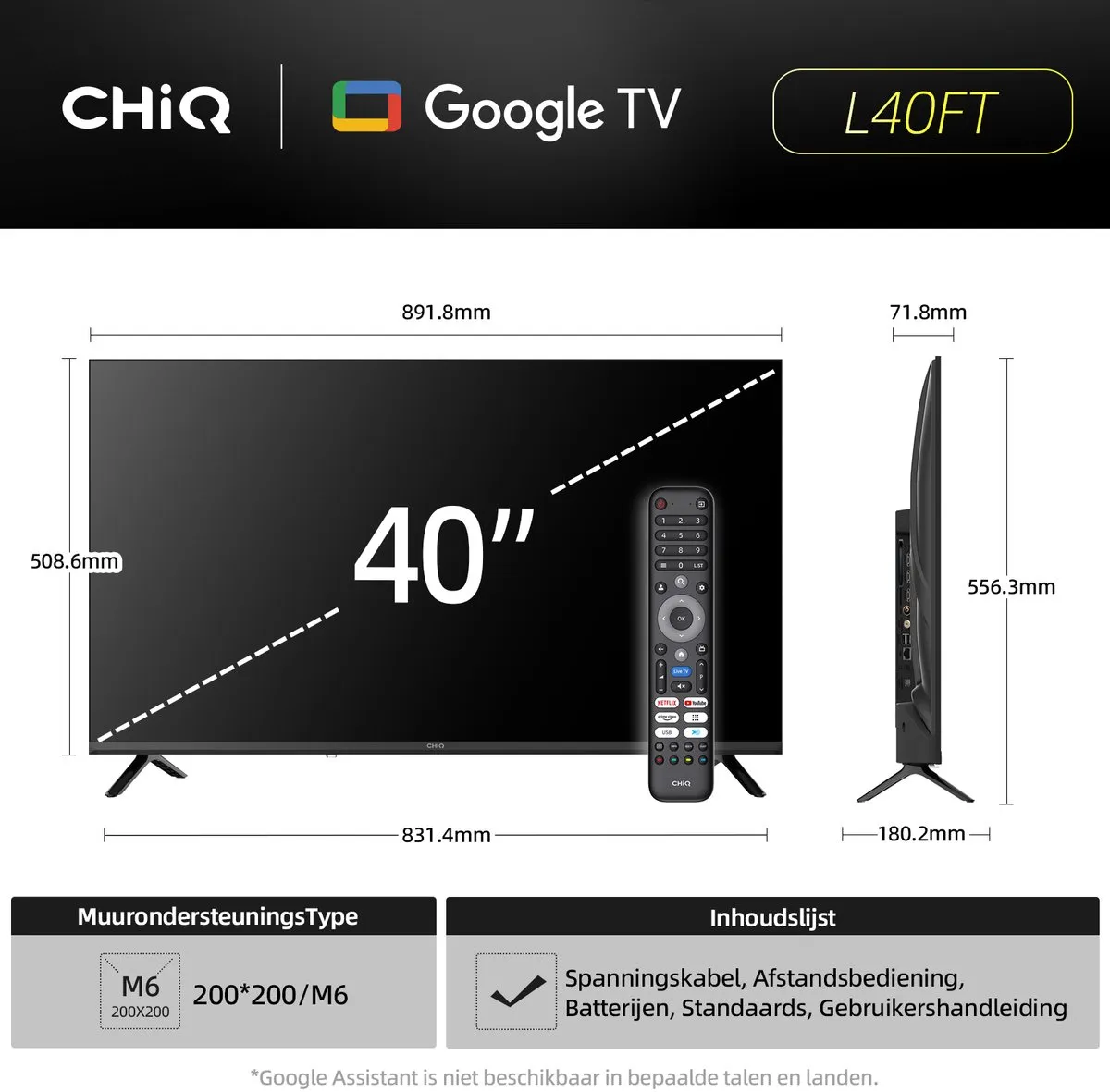 CHiQ L40FT - Smart TV 40 Inch - Full HD - Google TV - Randloos Metal Design - Dolby Audio - 2025 Nieuw