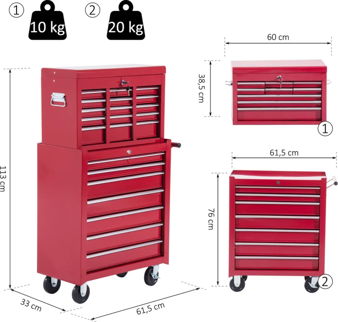 Homcom Mobiele Gereedschapswagen EH-7DJH-KZ2C - 16 Lades - Rood
