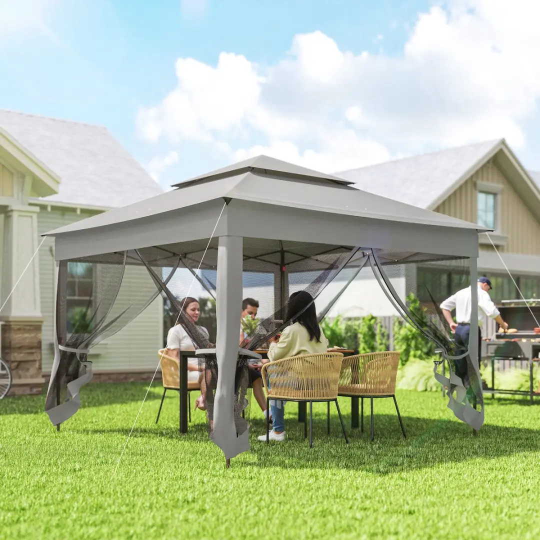 Outsunny Pop-up Luifel 325x325x270cm - Grijs