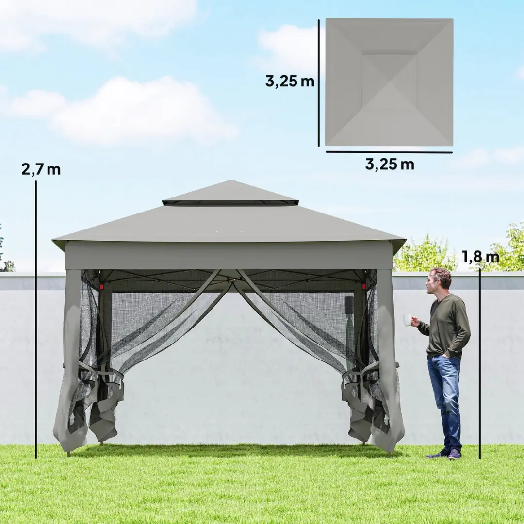 Outsunny Pop-up Luifel 325x325x270cm - Grijs